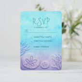bleu ombre sable dollar mariage plage carte RSVP (Debout devant)