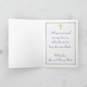 Bleu, Or, Croix chrétienne, Carte de remerciements (Intérieur)