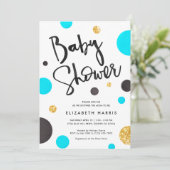 Bleu & Or Douche bébé Invitations - Pois (Debout devant)