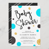Bleu & Or Douche bébé Invitations - Pois