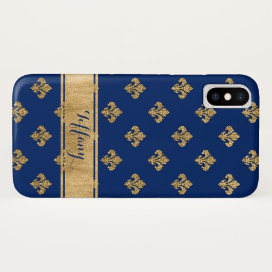 Bleu, Or Fleur-de-lis Coque-Mate iPhone X Coque (Dos (Horizontal))