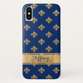 Bleu, Or Fleur-de-lis Coque-Mate iPhone X Coque (Dos)
