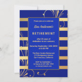 Bleu or Floral Retraite rayée Invitation (Devant)