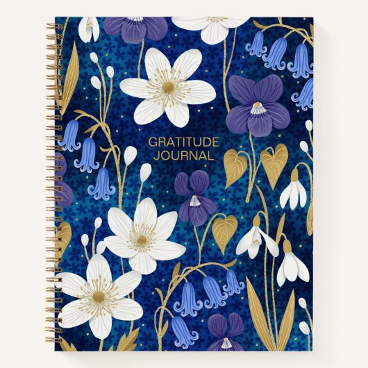 Bleu & Or Illustré Floral Gratitude Journal (Devant)