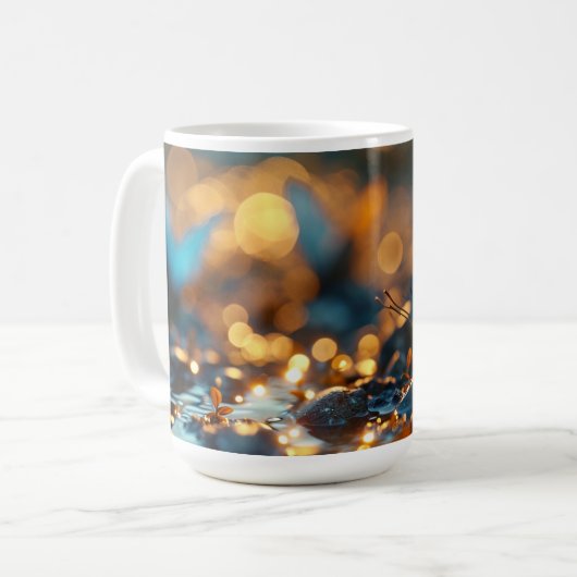 Bleu & Or Papillon Design en céramique Mug (Devant gauche)