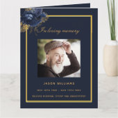 Bleu or photo élégant programme funéraire floral (Devant)