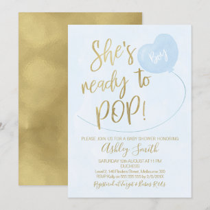 Bleu Or Prêt À Pop Baby shower Invitation