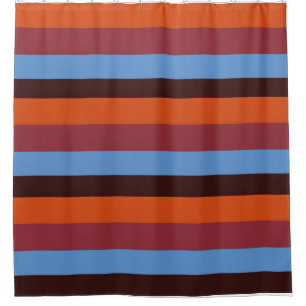 Bleu, Orange, Brown, Rouge Rayures Douche Rideau