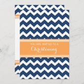 Bleu Orange Chevron Christening Invitation (Devant / Derrière)