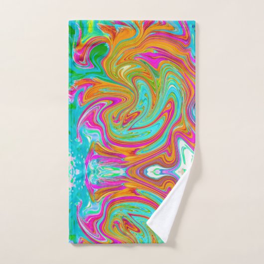 Bleu, orange et rose chaud Super Abstrait Rétro (Serviette à main)
