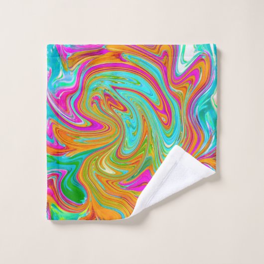 Bleu, orange et rose chaud Super Abstrait Rétro (Gant de toilette)