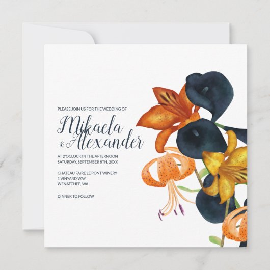 Bleu, Orange, Lys d'or, Invitation Mariage de auto (Devant)