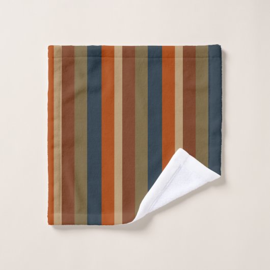 Bleu, orange, olive et bandes de sable (Gant de toilette)