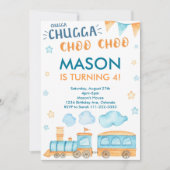 Bleu Orange Train Anniversaire Fête Invitation (Devant)