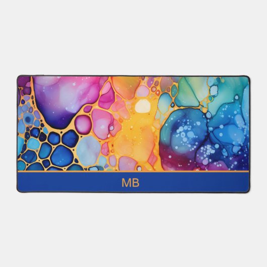 Bleu orange Turquoise Encre d'alcool Monogramme fl (Recto)