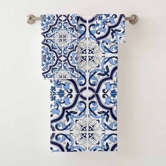  Bleu Orné Floral Méditerranéen Carrelage Sicilien (En situation)