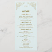 Bleu Orné Monogramme Baroque Menu Mariage (Devant)