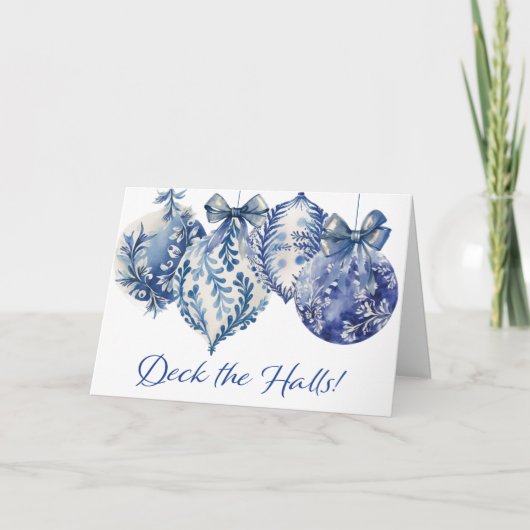 Bleu Ornements Noël Invitation (Devant)