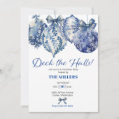 Bleu Ornements Noël Invitation (Devant)