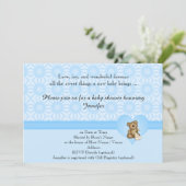 Bleu Ours Fleurs Rétro Invitation Baby shower (Debout devant)
