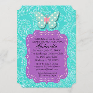Bleu pâle avec Baby shower à papillon Invitation