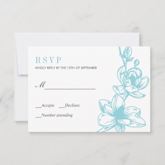 Bleu pâle | Fleurs de Magnolia | Mariage RSVP (Devant)