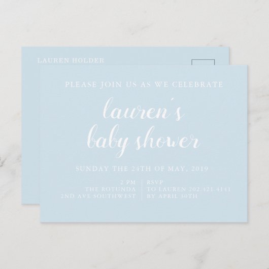 Bleu pâle | Invitation baby shower (Devant / Derrière)