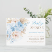 Bleu Pampas Grass Bohême Baby shower Invitation (Debout devant)