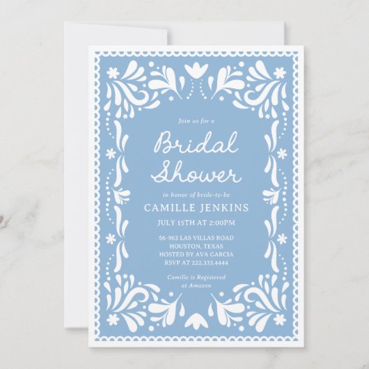 Bleu Papel Picado Invitation de douche nuptiale (Devant)