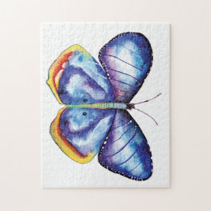 Bleu Papillon aquarelle Photo Puzzle boîte cadeau