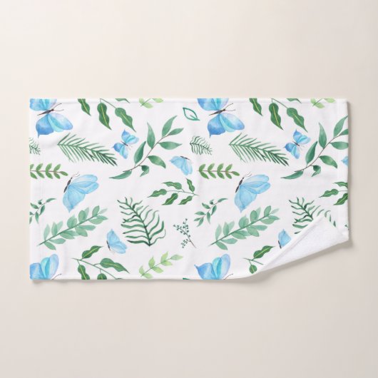 Bleu Papillon Botanique Verdure Aquarelle (Serviette à main)