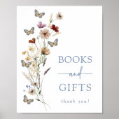 Bleu Papillon Cadeaux Baby shower Poster (Devant)