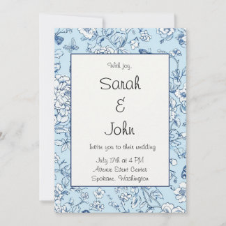 Bleu papillon Chinoiserie Faire-part de mariage