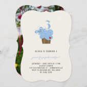 Bleu papillon Cupcake fille Invitation de fête d'a (Devant / Derrière)