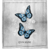 Bleu Papillon Floral Douche Rideau (Devant)