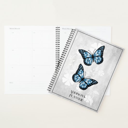 Bleu Papillon Floral Planner (Devant avec enveloppe)