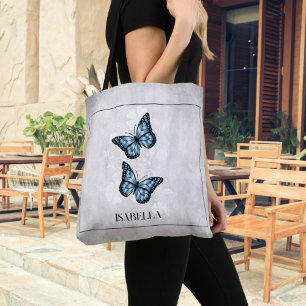 Bleu papillon Floral Sac fourre-tout personnalisé