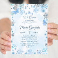 Bleu papillon Noël saison Mis Quince Invitation