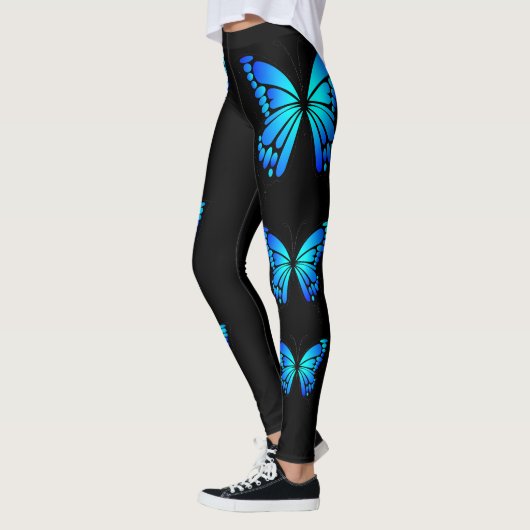 Bleu papillon noir moderne tendance Leggings chaud (Gauche)