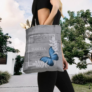 Bleu papillon Rustique Sac fourre-tout personnalis