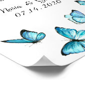 Bleu papillons d'aquarelle Mariage Poster (Coin)