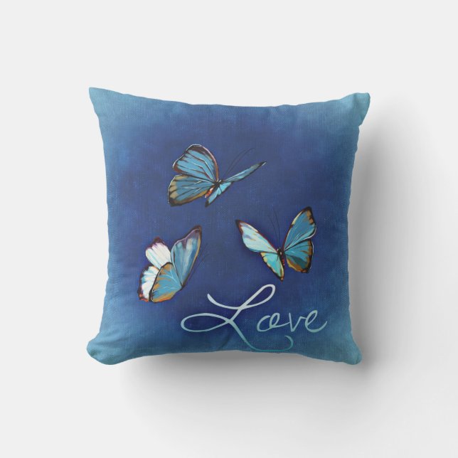 Bleu papillons Saint Valentin Coussin (Recto)
