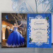 Bleu, Papillons verts Quinceanera Invitation