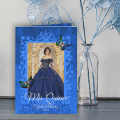 Bleu, Papillons verts Quinceanera Invitation
