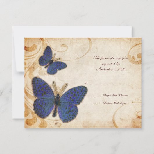 Bleu papillons Vintage Mariage RSVP (Devant)