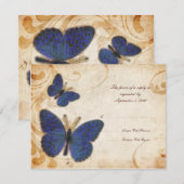 Bleu papillons Vintage Mariage RSVP (Devant / Derrière)