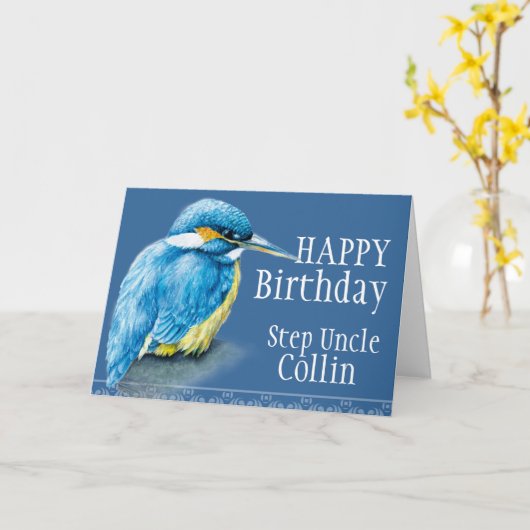 Bleu pas oncle oiseau art peint carte d'anniversai (Fleur jaune)