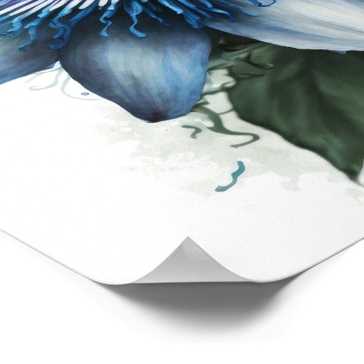 Bleu Passion Flower Art Imprimer Poster (Coin)