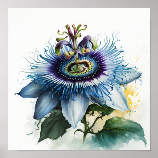 Bleu Passion Flower Art Imprimer Poster (Devant)