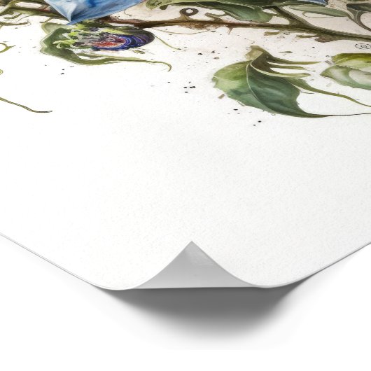 Bleu Passion Flower Art Imprimer Poster (Coin)